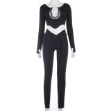 Sexy Two Piece Long Sleeve Cut Out Ribbed Crop Top and Pants Matching Set