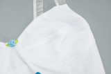 Vintage Style Print White Ruffle Strap Irregular Vest