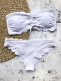 Two Piece White Lace Up Strapless Swimwear