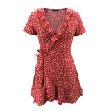 Summer Short Sleeve Floral Wrapped A-Line Dress