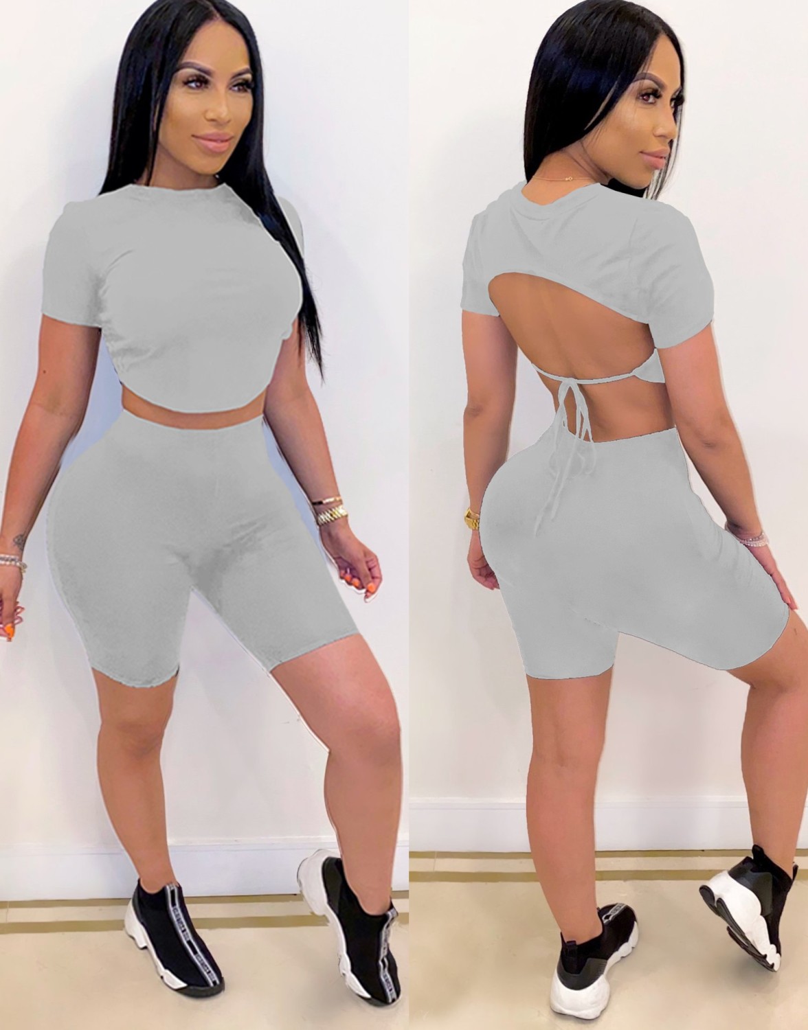 Wholesale Summer Solid Plain Sexy Fit Crop Top and Shorts Matching Set | Global Lover