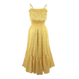 Summer Elegant Floral Yellow Strap Long Dress