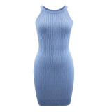 Summer Blue Knit Halter Mini Dress