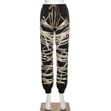 Casual Black and White Strings Sweatpants