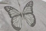 Spring Long Sleeve Butterfly Print Loose Hoody Jacket