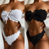Two Piece White Lace Up Strapless Swimwear