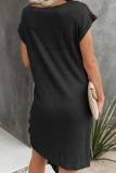 Summer Short Sleeve Dark Grey Irregular Ruched Shirt Dress