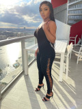 Black Sexy Lace Up Strap Bodycon Jumpsuit