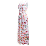 Summer Elegant Print Strap Wrapped Long Dress