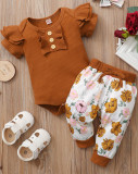 Baby Girl Summer Ribbed Rompers and Matching Floral Pants Set
