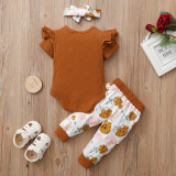 Baby Girl Summer Ribbed Rompers and Matching Floral Pants Set