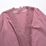 Spring Lace Patch Solid Plain Long Cardigans