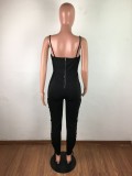 Black Sexy Lace Up Strap Bodycon Jumpsuit