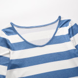 Spring Long Sleeve V-Neck Wide Stripes Loose Shirt