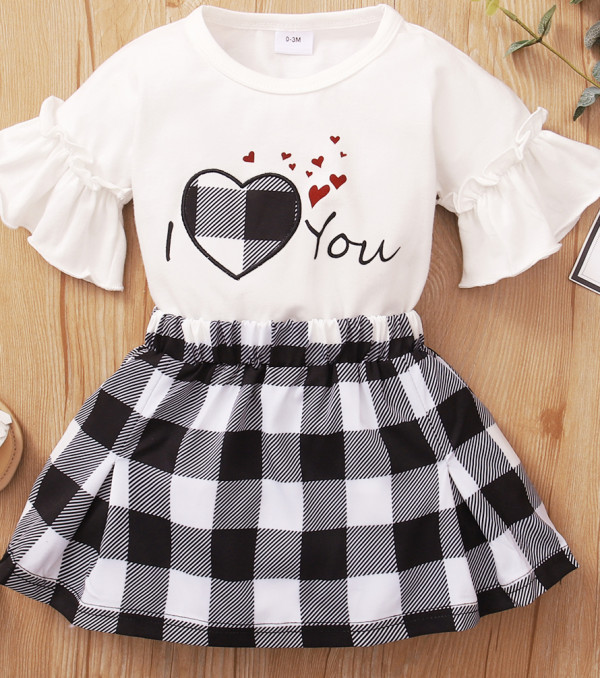 Baby Girl Summer White Shirt and Plaid Skirt Set