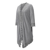 Spring Lace Patch Solid Plain Long Cardigans