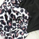 Plus Size Black Basic Top with Print Puff Sleeves
