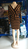 Party Long Sleeve Stripes Wrapped Bodycon Dress