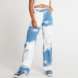 Summer White and Blue Tie Dye Regular Jeans
