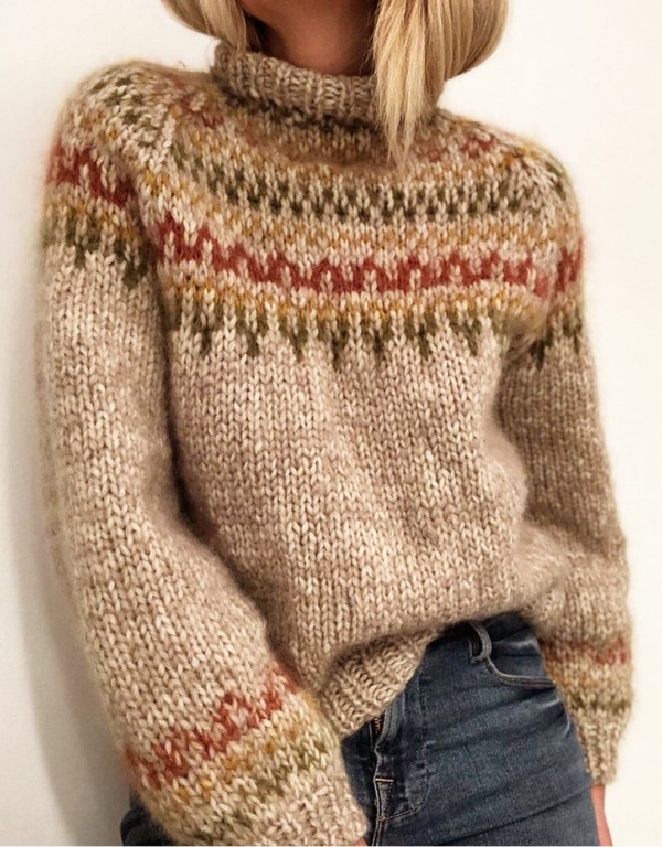 Stripes Long Sleeve Turtleneck Regular Sweater