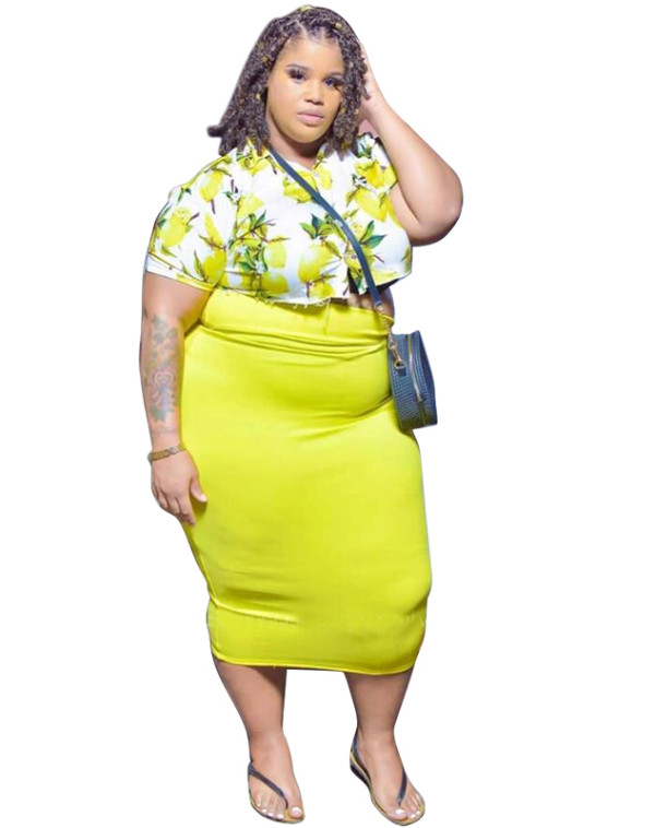 Plus Size Summer Floral Crop Top and Sheer Midi Skirt Set