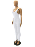 Solid Plain Sexy Sleeveless Ruched Bodycon Jumpsuit