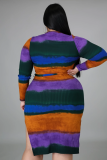 Plus Size Colorful Side Slit Knit Dress with Belt