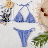 Two Piece Solid Color Ruffles Thong Swimwear