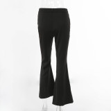 Formal Black Slit Bottom High Waist Flare Trousers