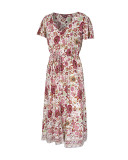 Elegant V-Neck Floral Long Dress with Short Sleeves