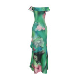 Sexy Tie Dye Strapless Cut Out Slit Evening Dress