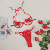 Sexy Red Cut Out Tied Bra and Panty Lingerie Set