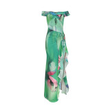 Sexy Tie Dye Strapless Cut Out Slit Evening Dress