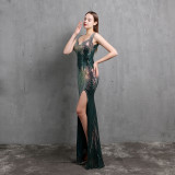 Formal Sequins Slit Sleeveless Mermaid Evening Dress