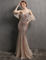 Formal Sequins Strap Mermaid Evening Dress
