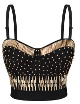 Party Sexy Black and Gold Beaded Strap Crop Top