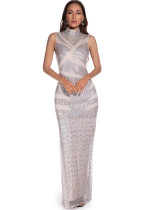 Formal Sequins Sleeveless Turtleneck Long Evening Dress