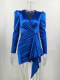 Formal Blue Wrapped Club Dress with Full Sleeves