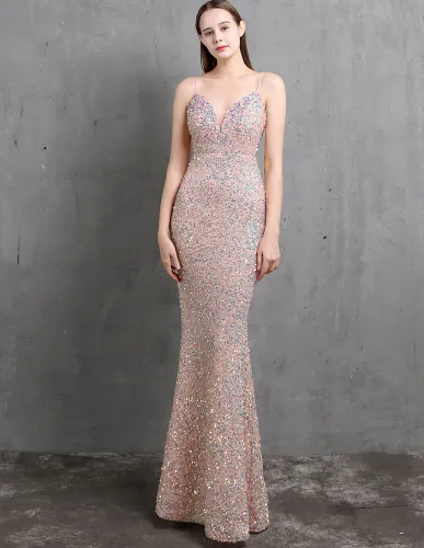 Formal Sequins Strap Mermaid Evening Dress
