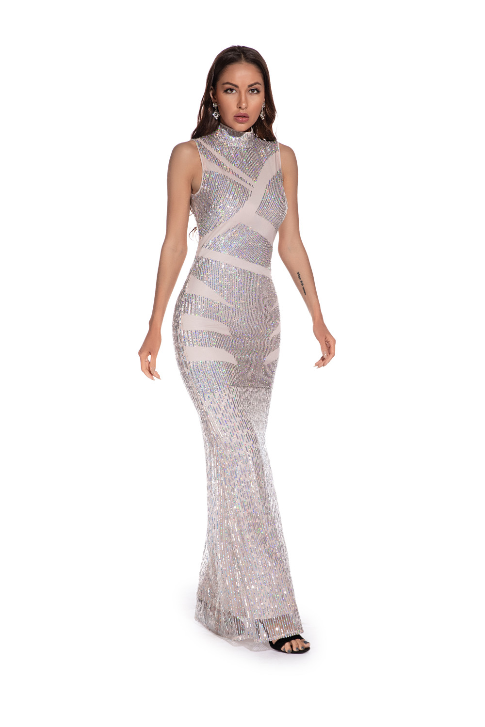 Wholesale Formal Sequins Sleeveless Turtleneck Long Evening Dress Global Lover