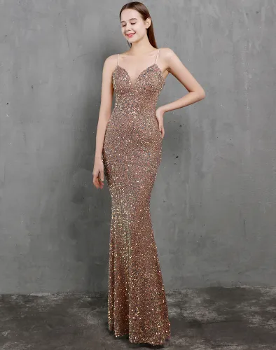 Formal Sequins Strap Mermaid Evening Dress