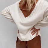 Spring V-Back Long Sleeve Loose Pullover Sweater