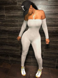 Party Grey Long Sleeve Strapless Bodycon Jumpsuit
