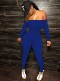 Party Blue Long Sleeve Strapless Bodycon Jumpsuit