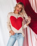 Casual O-Neck Long Sleeve Heart Pullover Sweater