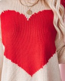 Casual O-Neck Long Sleeve Heart Pullover Sweater
