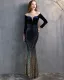 Formal Long Sleeve Patch Velvet Sequins Mermaid Evening Dress