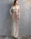 Formal Long Sleeve Patch Velvet Sequins Mermaid Evening Dress