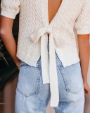 Sexy White Cut Out Tied Back Crop Sweater