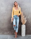 Casual Long Sleeve Knit Crop Top